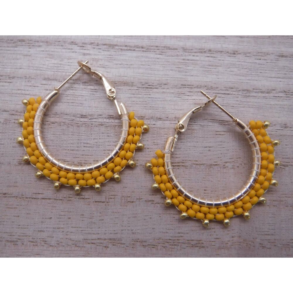 Earrings Beaded Hoops Yellow & Gold